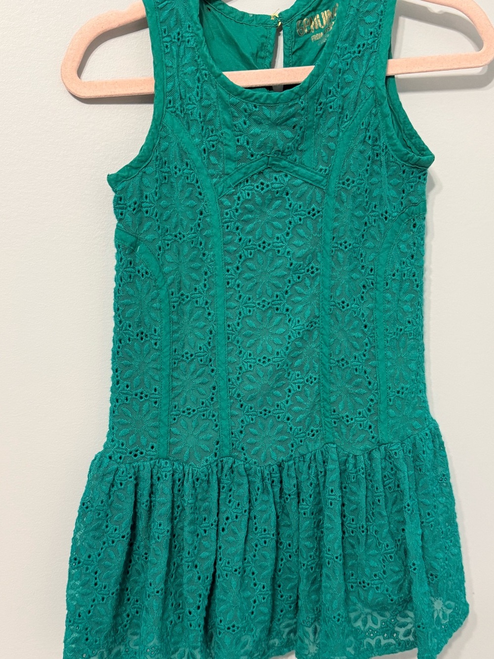 Girls' Teal Lace Overlay Sleeveless Dress